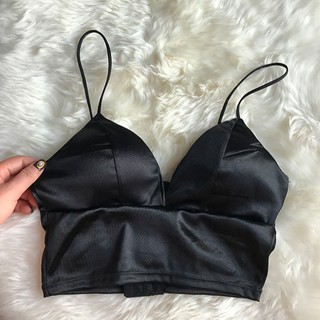 Ảnh thật ÁO CROP TOP 2 DÂY PHI BÓNG có khóa cài BRALETTE dáng dài satin