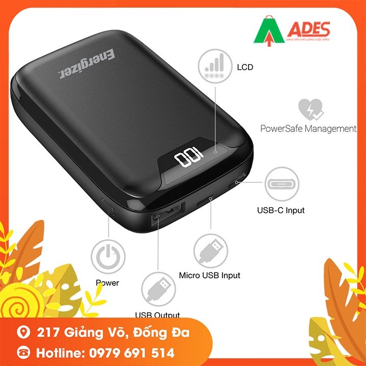 Sạc dự phòng Energizer UE10042BK 10,000mAh  -Thiết kế siêu gọn nhẹ, 2 cổng input tiện dụng &amp; chuẩn sạc nhanh Fast Charge