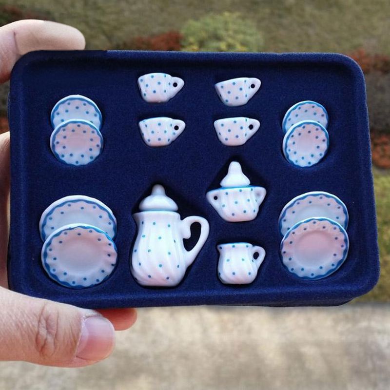 Bộ 12 / 15 Món Đồ Chơi Mô Hình Hoa Sứ Màu Xanh Dương Thu Nhỏ Cho Nhà Búp Bê