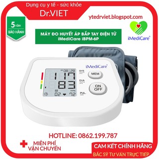 MÁY ĐO HUYẾT ÁP ĐIỆN TỬ BẮP TAY IMEDICARE iBPM-6P - CẢNH BÁO ĐỘT QUỴ RỐI LOẠN NHỊP TIM, CẢNH BÁO HUYẾT ÁP CAO