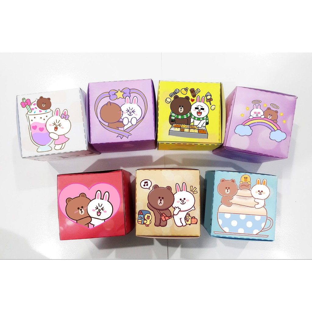 Hộp quà gấu brown thỏ cony vịt sally H8I4 hộp quà gấp cute hộp dễ thương hoạt hình 8*8*8cm