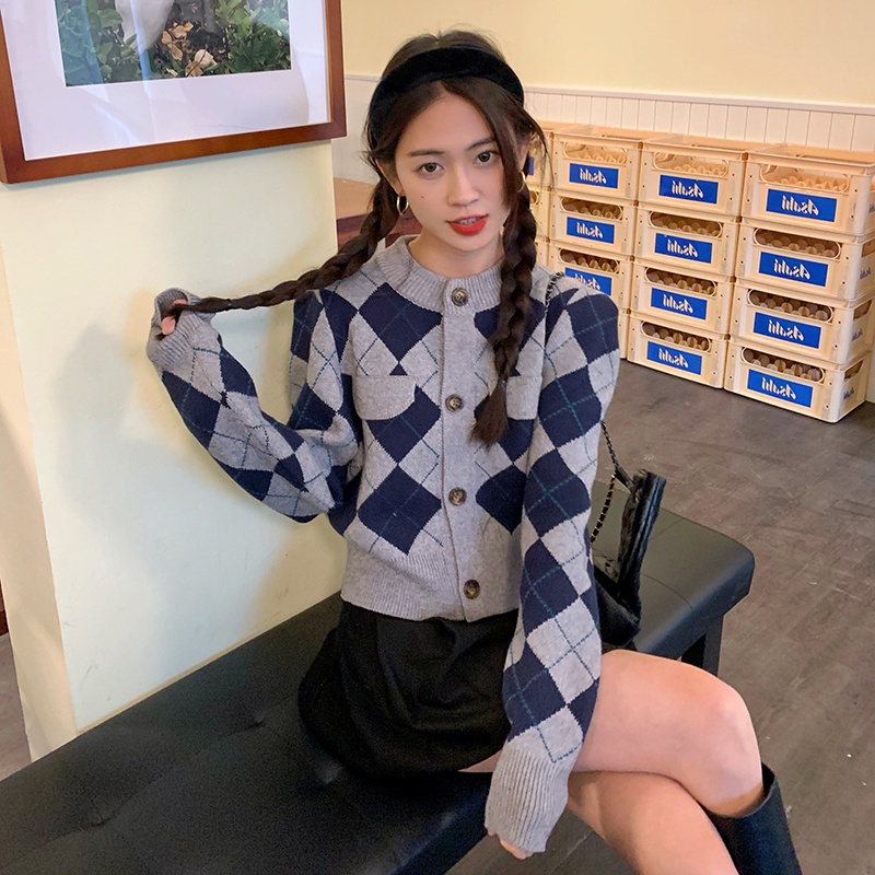 ZHELIHANGFEI Áo Cardigan Dệt Kim Tay Dài Lưng Cao Kiểu Retro Xinh Xắn
