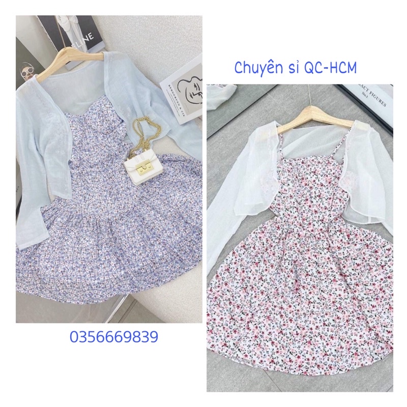 SET ĐẦM HOA 2D ĐUÔI CÁ KÈM KHOÁC NGOÀI NỮ TÍNH PHONG CÁCH ULZZANG