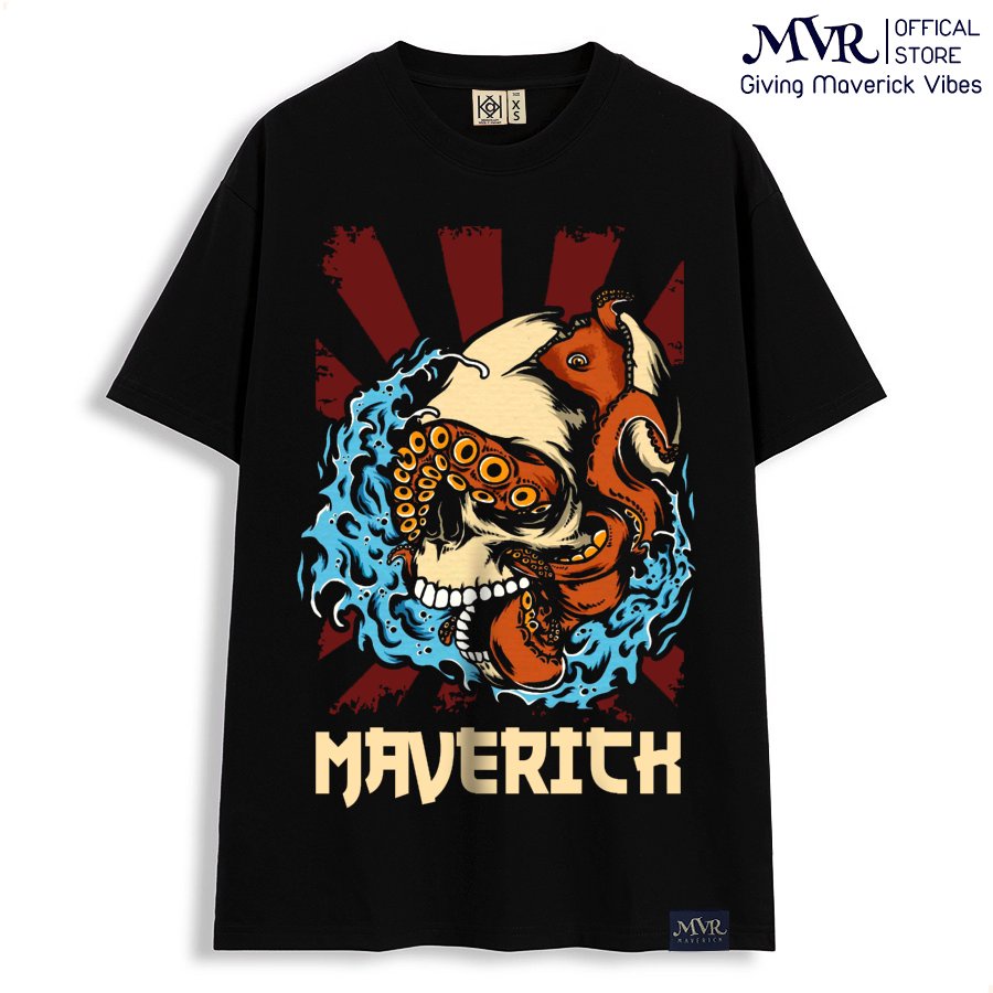 Áo thun đầu lâu bạch tuột Maverick nam nữ phong cách unisex size rộng tay lỡ localbrand MVR BB4316