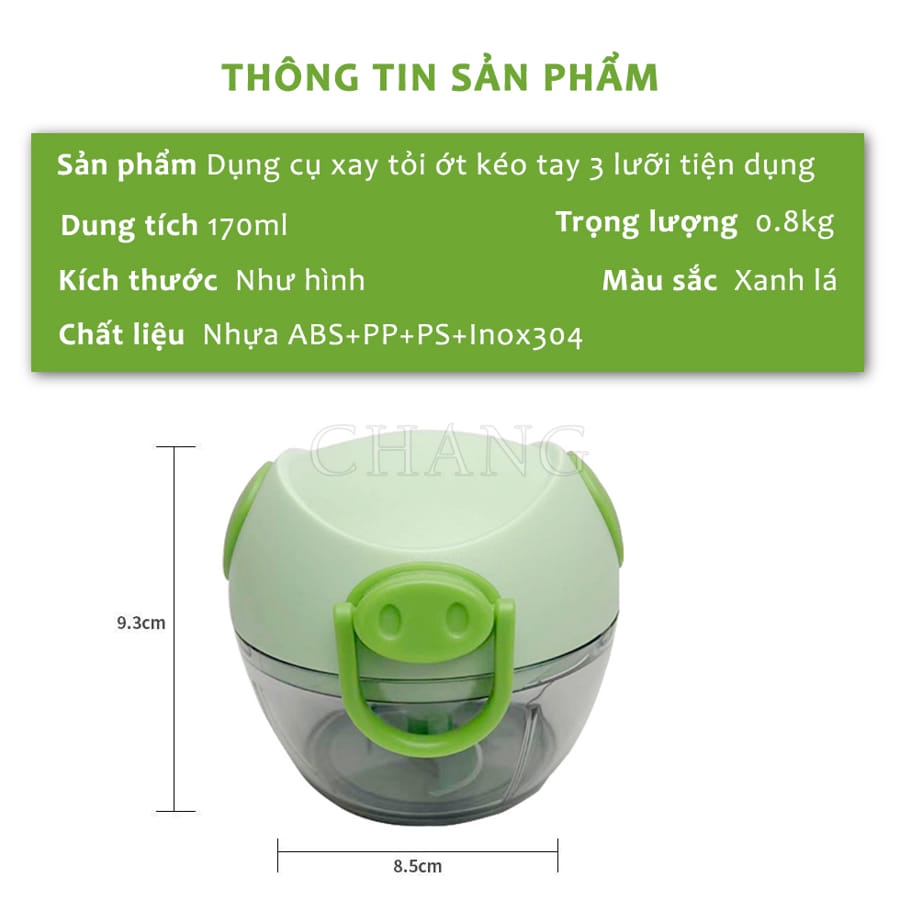 Máy Xay Tỏi Ớt , Xay Rau Củ Qủa Tay Kéo Nắp Mặt Con Lợn 3 Lưỡi Dao Sắc Bén Tiện Dụng