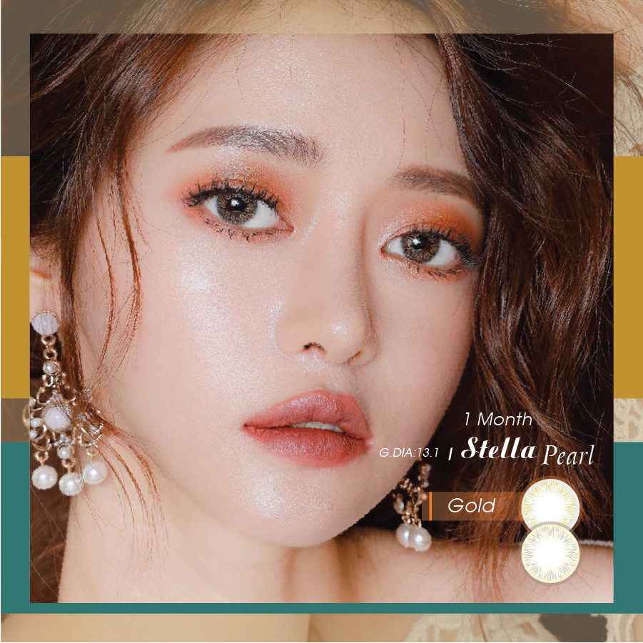 Lens Mắt Cận 1 Tháng Nhũ Vàng Stella Gold Pearl ANN365, Chống Tia UV Đeo 12h