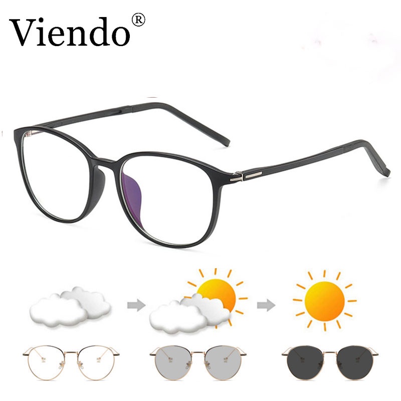 Mắt kính cận VIENDO đổi màu chống ánh sáng xanh làm từ nhựa dẻo bền bỉ cao cấp dành cho cả nam và nữ(có thể cắt cận thị ống kính)