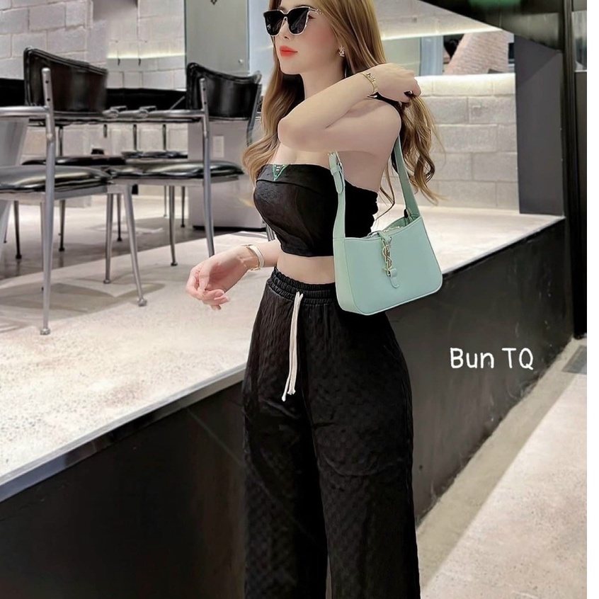 Sét bộ quần ống rộng áo kiểu crotop có kèm mút màu sắc hài hòa nhã nhặn thời trang nữ dự tiệc,dạo phố đi chơi