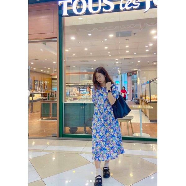 NEEhouse đầm váy dài babydoll kiểu dáng Hàn Quốc màu xanh hoạ tiết hoa xinh mới nhất 2020 Designed by Korea