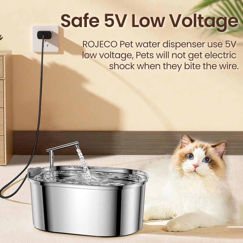 Đài Phun Nước Uống Rojeco 3.2L Tự Động Bằng Thép Không Gỉ 304 Cho Thú Cưng
