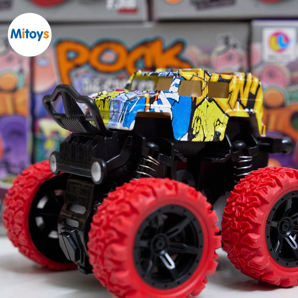 Xe địa hình Pock Die Cast Giảm xóc Treo Nhào Lộn Quay 360 độ (Chạy cót bánh đà với hệ thống Treo)
