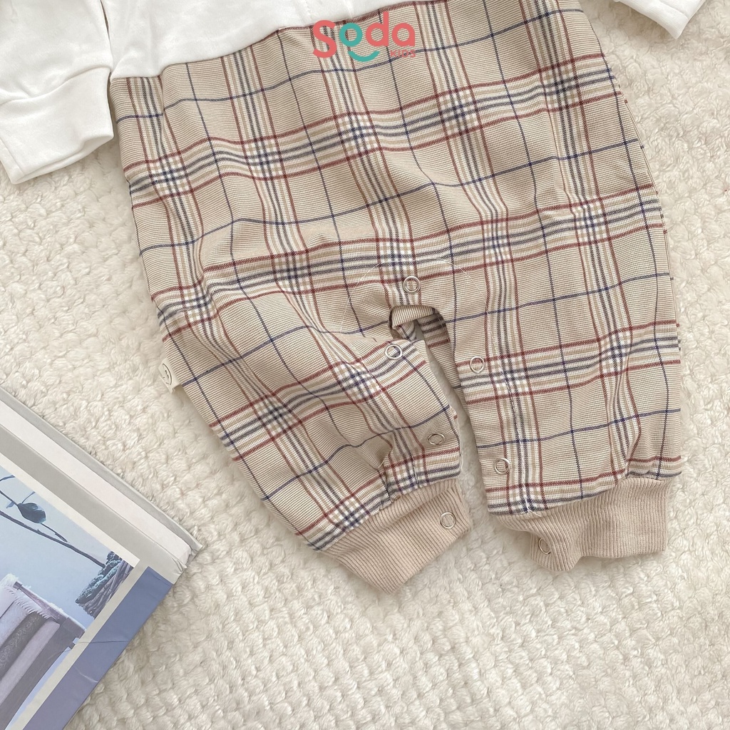 Bộ liền thân cổ sen caro kèm nơ cổ (Ảnh thật)