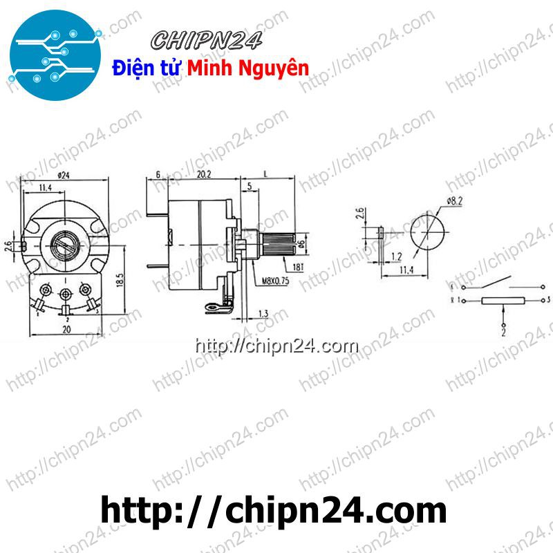 (F48) Volume WH138 5K 502 (Chiết áp công tắc, Biến trở máy nước nóng, đường kính 24MM)