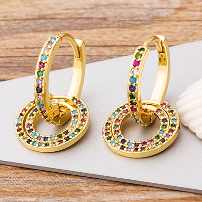 Khuyên Tai Vòng Tròn Đính Đá Zircon Nhiều Màu Sắc Bằng Đồng Cho Nữ