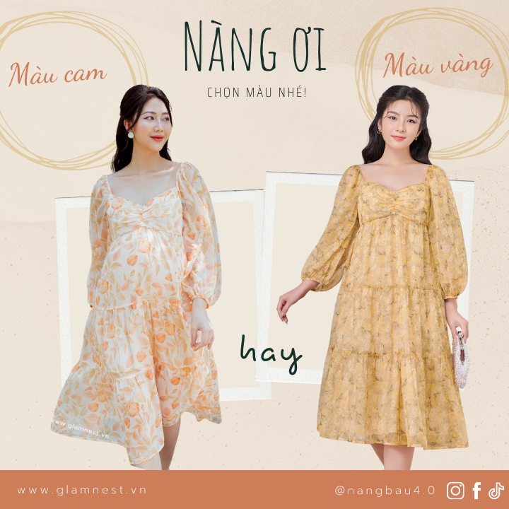 Váy Bầu Mùa Hè Đầm Bầu Thời Trang Thiết Kế Đẹp Tơ Mát GLAM NEST VD009
