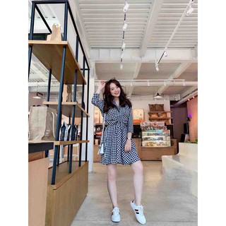 đầm sơ mi caro chéo eo xinh GB08071 mới nè