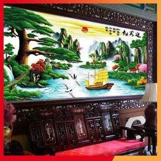 Tranh thêu chữ thập Phong Cảnh khổ lớn 195x103Cm (thuận buồn xuôi gió)