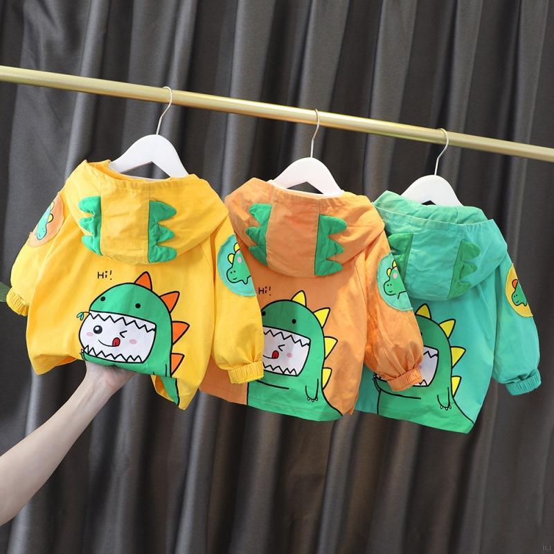 Áo Hoodies Có Nón Dài Tay In Hình Khủng Long Đáng Yêu Cho Bé