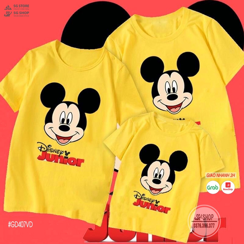 Đồ đôi mẹ và bé đồng phục áo thun gia đình 3/4/5 người mẫu Mickey thun cotton dày dặn GD407