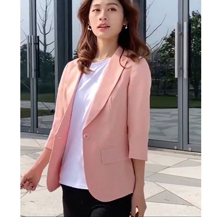 Áo vest blazer linen nữ dáng lửng ve ngóc tay lỡ trẻ trung