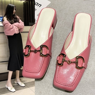 Dép thời trang cổ điển mũi vuông đế thấp dành cho nữ