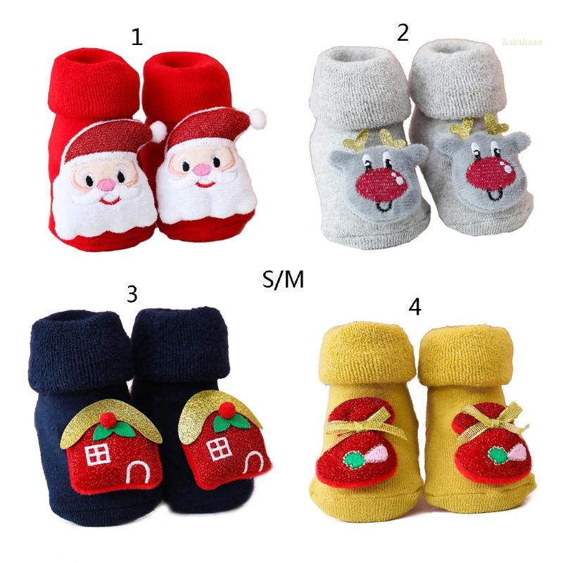 Vớ Dày Chống Trượt Giữ Ấm Họa Tiết Giáng Sinh Hoạt Hình Cho Bé Sơ Sinh