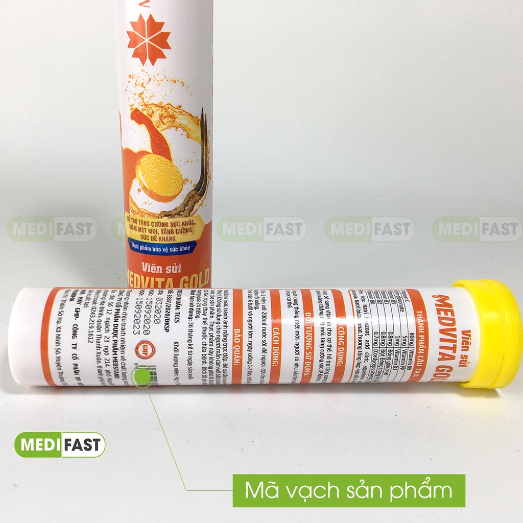 Viên sủi Đông trùng hạ thảo và vitamin Medstand Medvita Gold giảm mệt mỏi, căng thẳng, tăng sức đề kháng tuýp 20 viên