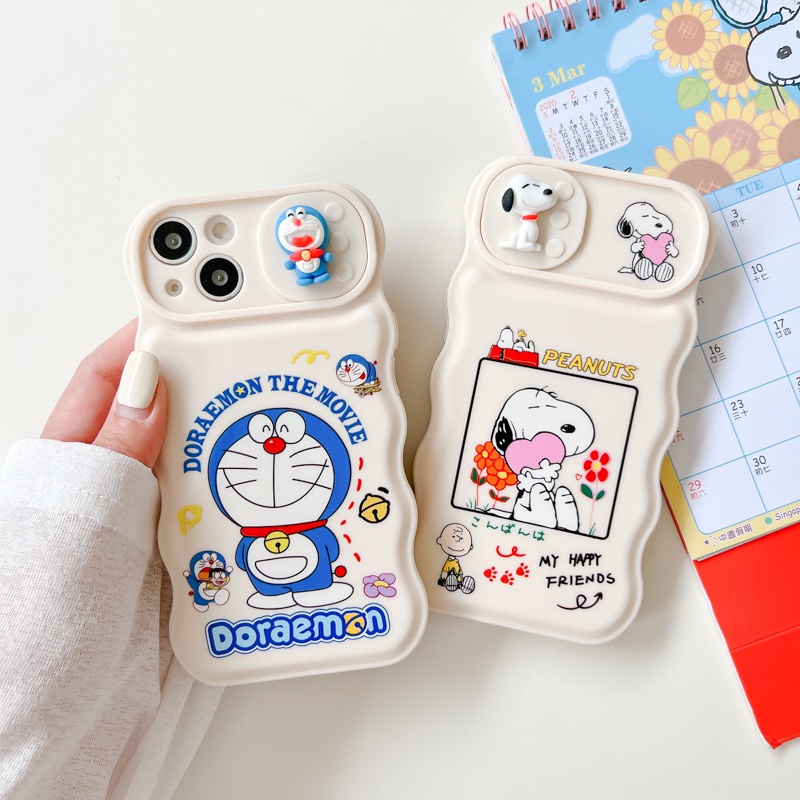 Ốp Điện Thoại Tpu In Hình Snoopy &amp; Doraemon Đáng Yêu Có Cửa Sổ Trượt Cho iPhone 12 13 11 PRO MAX XR 11 12 PRO