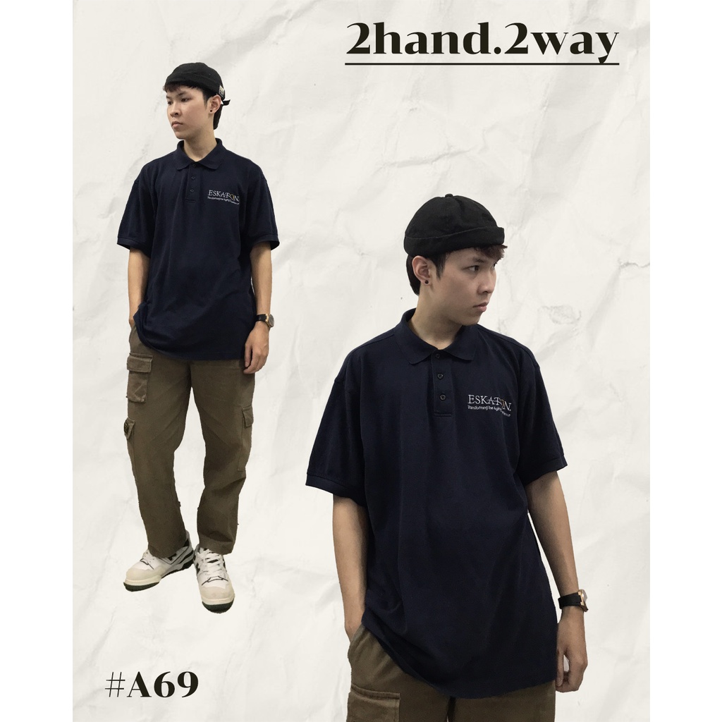 Áo Polo màu xanh than unisex nam nữ form rộng 2hand.2way