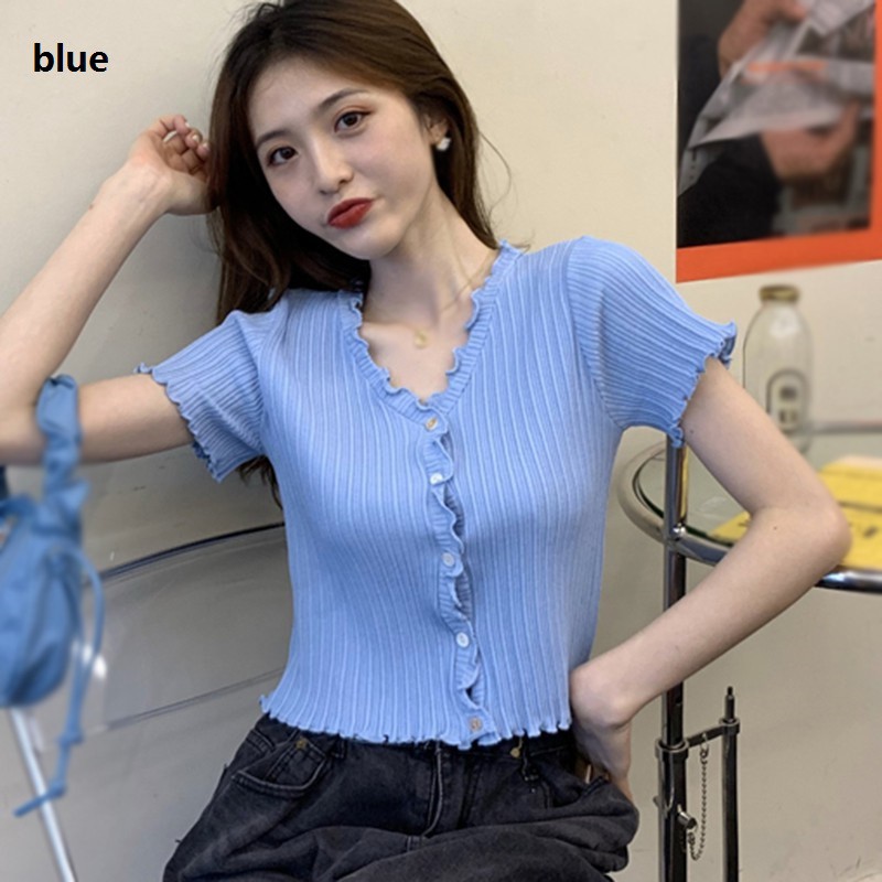 Áo Cardigan Ngắn Tay Cổ Chữ V Phối Nút Xinh Xắn Dành Cho Nữ
