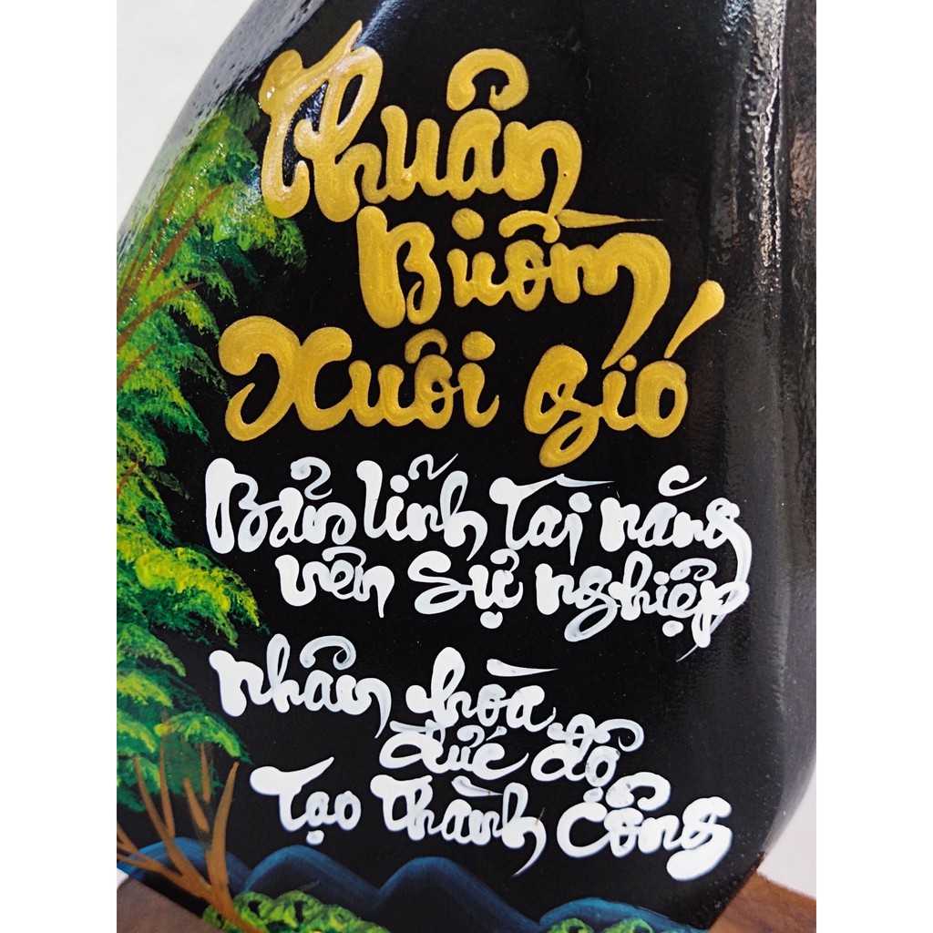 Thư pháp trên nền đá đen tuyền 💯 tự nhiên. (KL: 2kg, C: 21cm, R: 13cm), Khắc chữ thư pháp theo yêu cầu của khách hàng