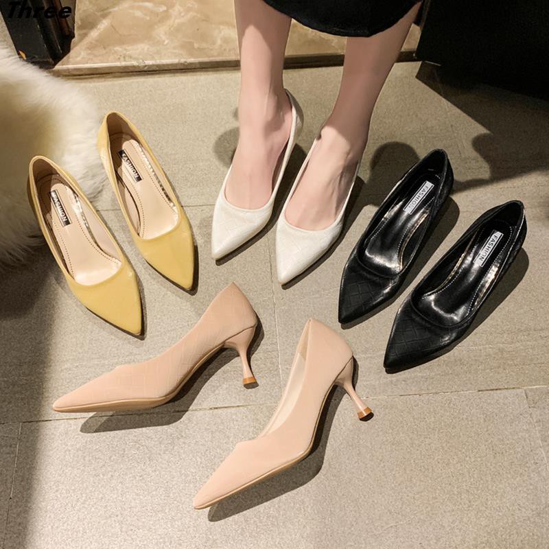 Women's shoes, high heels, shallow mouth pointed toe, women's all-match temperament, ladies fine mid-heeled professional work shoes