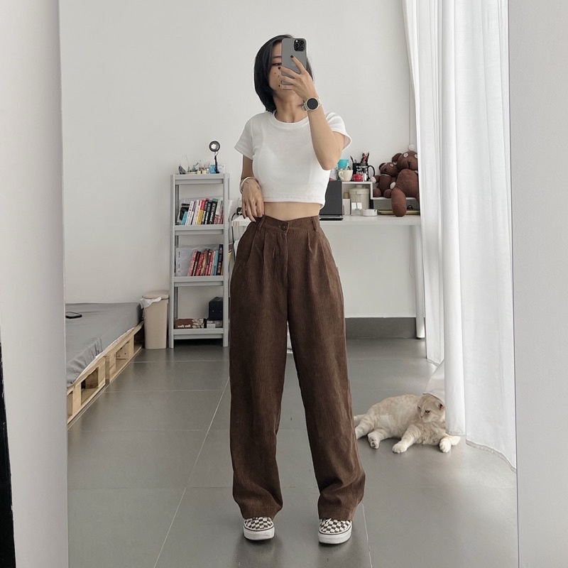 QUẦN ỐNG RỘNG NHUNG TĂM DÀY DẶN