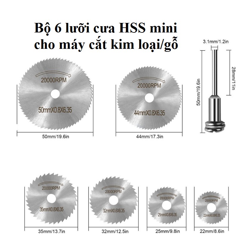 Bộ đĩa cắt răng - lưỡi cưa gỗ nhựa meca mini 6 đĩa cắt