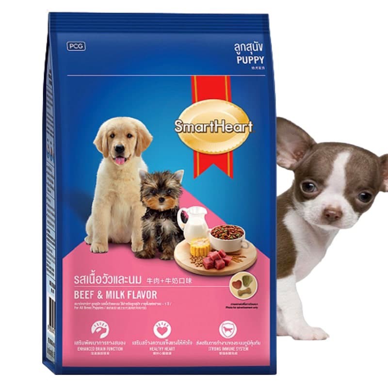 Túi 400g Thức Ăn Hạt Khô Vị Thịt Bò Và Sữa Cho Chó Con Puppy SmartHeart