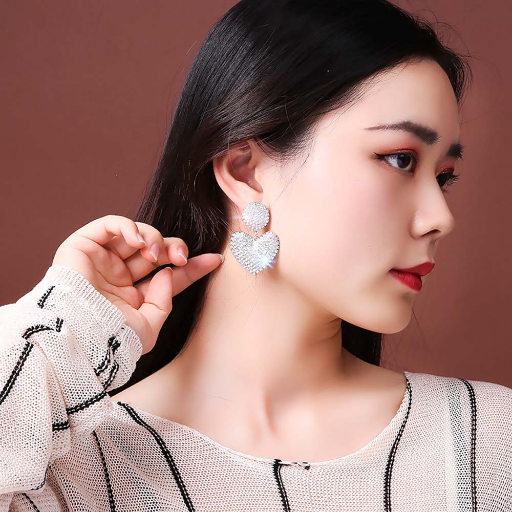 Khuyên tai trái tim đính đá thời trang cao cấp cho nữ