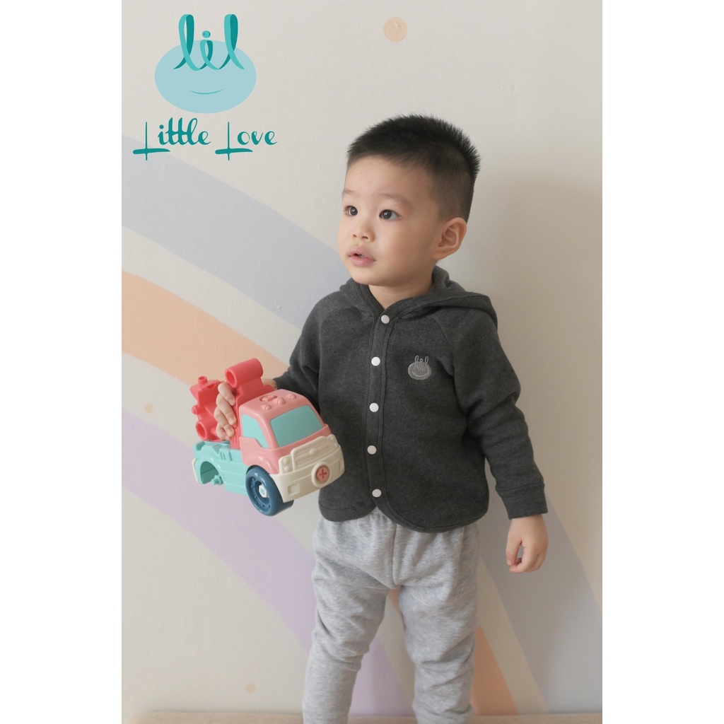 Bộ quần áo dài tay nỉ lông có mũ cho trẻ từ 6m đến 4y little love (LDTL01)