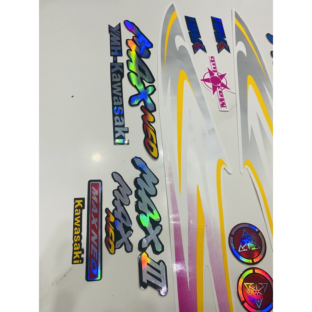 Nguyên bộ tem rời 3 lớp zin thái dán xe máy Kawasaki Max 3 Max III Max neo màu trắng hồng lấp lánh