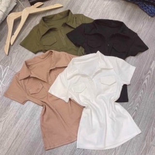 Áo thun cổ bẻ phối túi