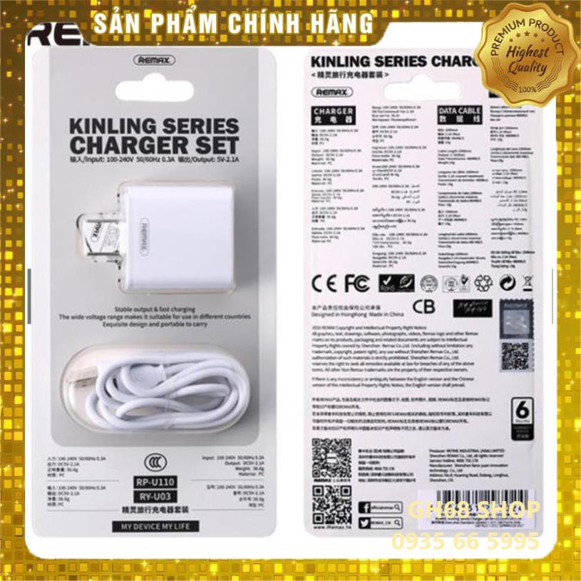 Củ Sạc 2.1A Cáp Sạc 1m Remax RPU110Hàng Chính Hãng