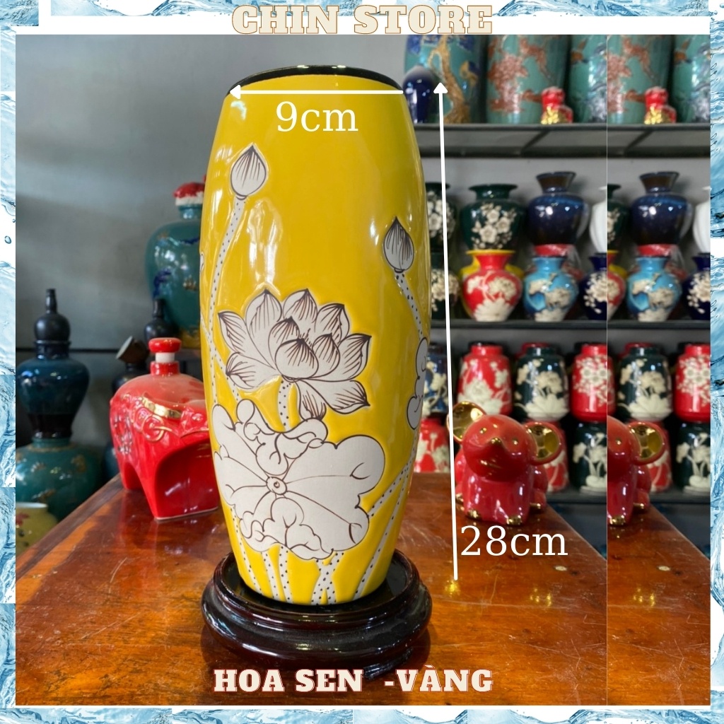 Lọ hoa decor, lọ bom gốm sứ BÁT TRÀNG cao cấp tráng men bóng, họa tiết vẽ tay đa dạng H28cm, M9cm