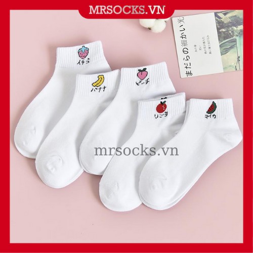 Vớ Tất Cổ Ngắn Trái Cây Trắng freesize nam nữ hàng loại 1 bao đổi trả