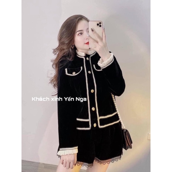 Áo Khoác Nhung Viền Bèo