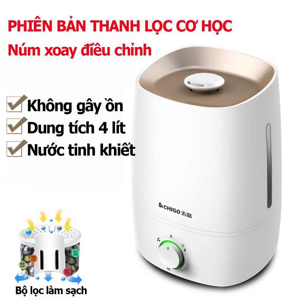 Máy phun sương tạo ẩm chính hãng CHIGO dung tích lớn 4L - Máy khuếch tán tinh dầu Công suất 30W, BẢO HÀNH 12 THÁNG