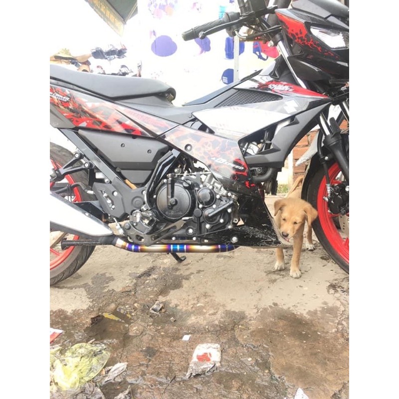 Cổ titan real gắn pô zin Rai Fi + Satria 32 ful