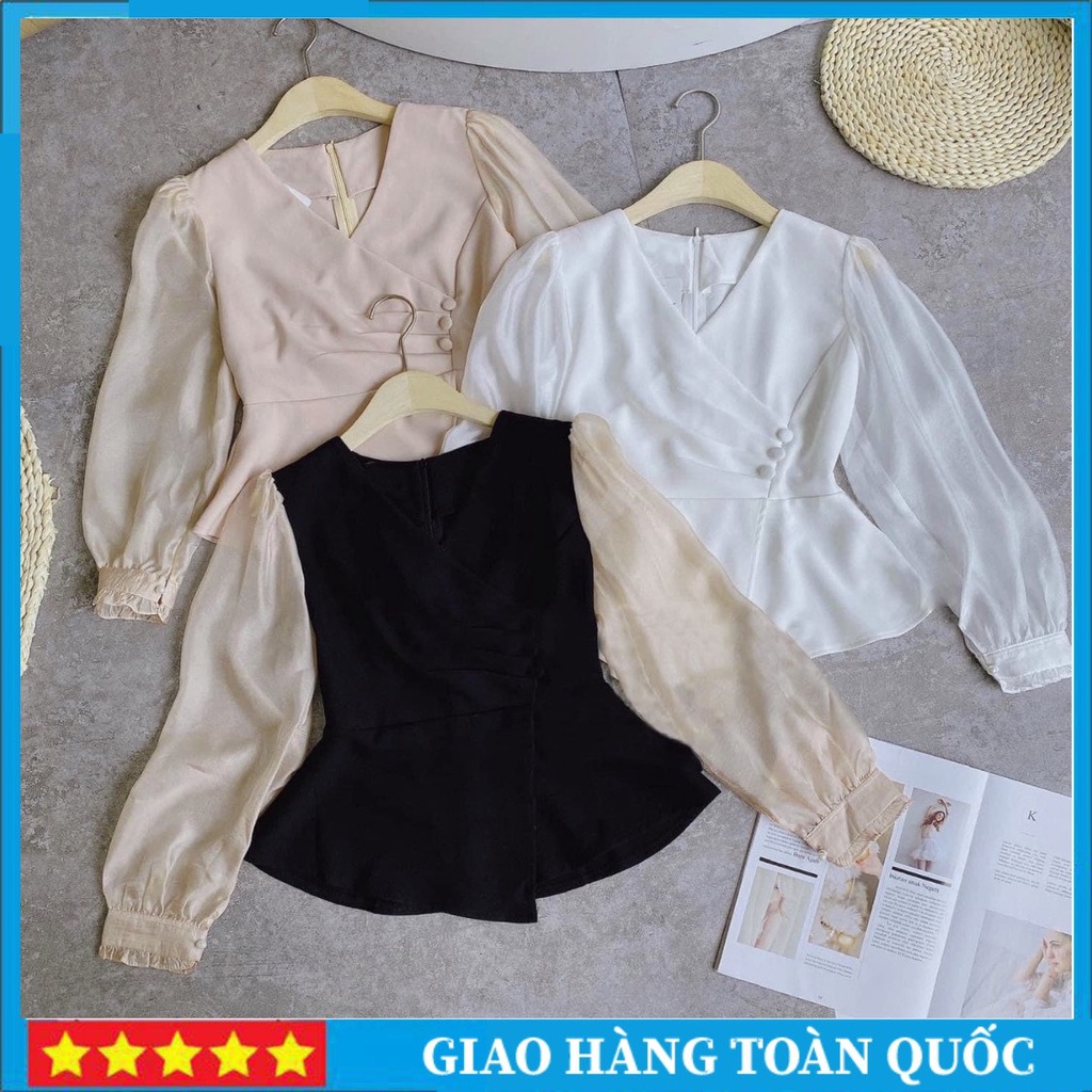 Áo kiểu nữ Bigsize cổ tim tay phối tơ siêu xinh chất cotton Thái co giãn nhẹ HH bigsize AK36