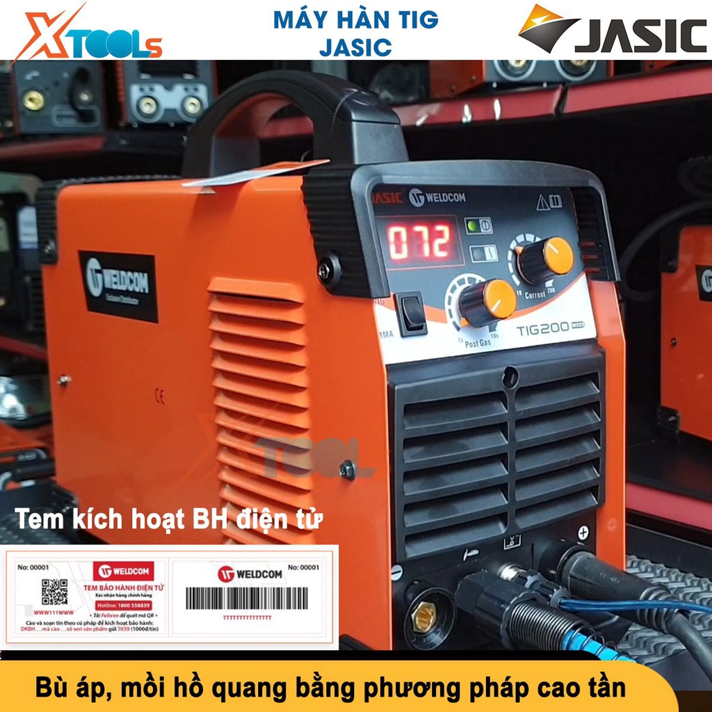 Máy hàn tig Jasic TIG 200S (W223) hàn tig và hàn que dòng hàn từ 10-200A/6.6 KVA, chống giật [CHÍNH HÃNG][XTOOLS]