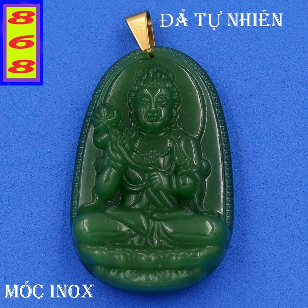 Mặt dây chuyền Đại Thế Chí Bồ Tát đá tự nhiên xanh 4.3cm - Phật bản mệnh tuổi Ngọ - Tặng kèm móc inox