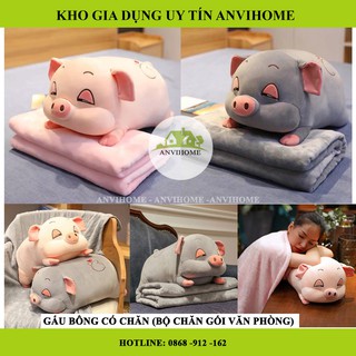 Mền gối Heo 3 trong 1 kích thước mền 1.1x1.7m Bộ Chăn Gối văn phòng Anvihome