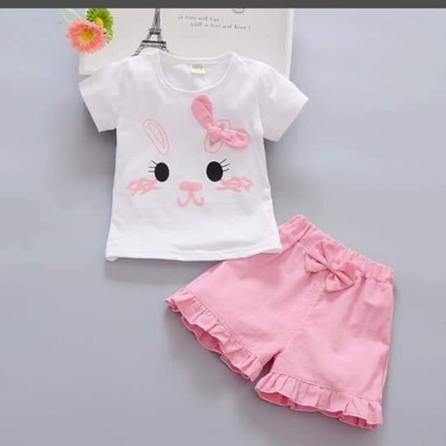 Bộ thun coton bé gái xinh xắn